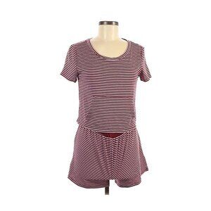 Hiatus Pink Burgundy Striped Layered Romper